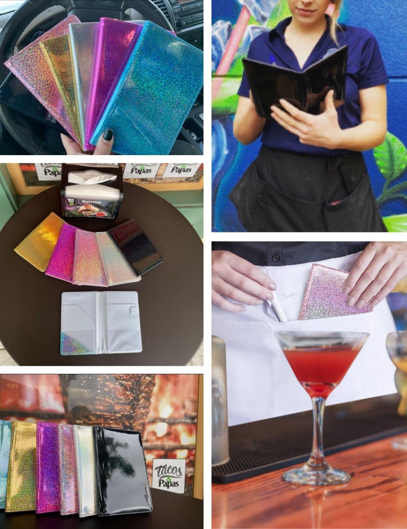 Mymazn Holographic Glitter Serving Book Waitress Wallet Waiter Book Organizer for Guest Check Book Restaurant Server Pad, Glitter Black - Image 5